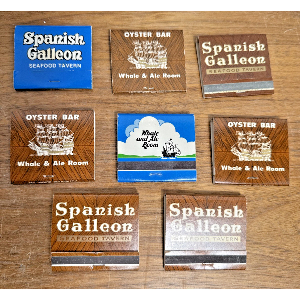 Vintage Dallas Fort Worth Spanish Galleon Matchbook Lot Front Strike Unstruck